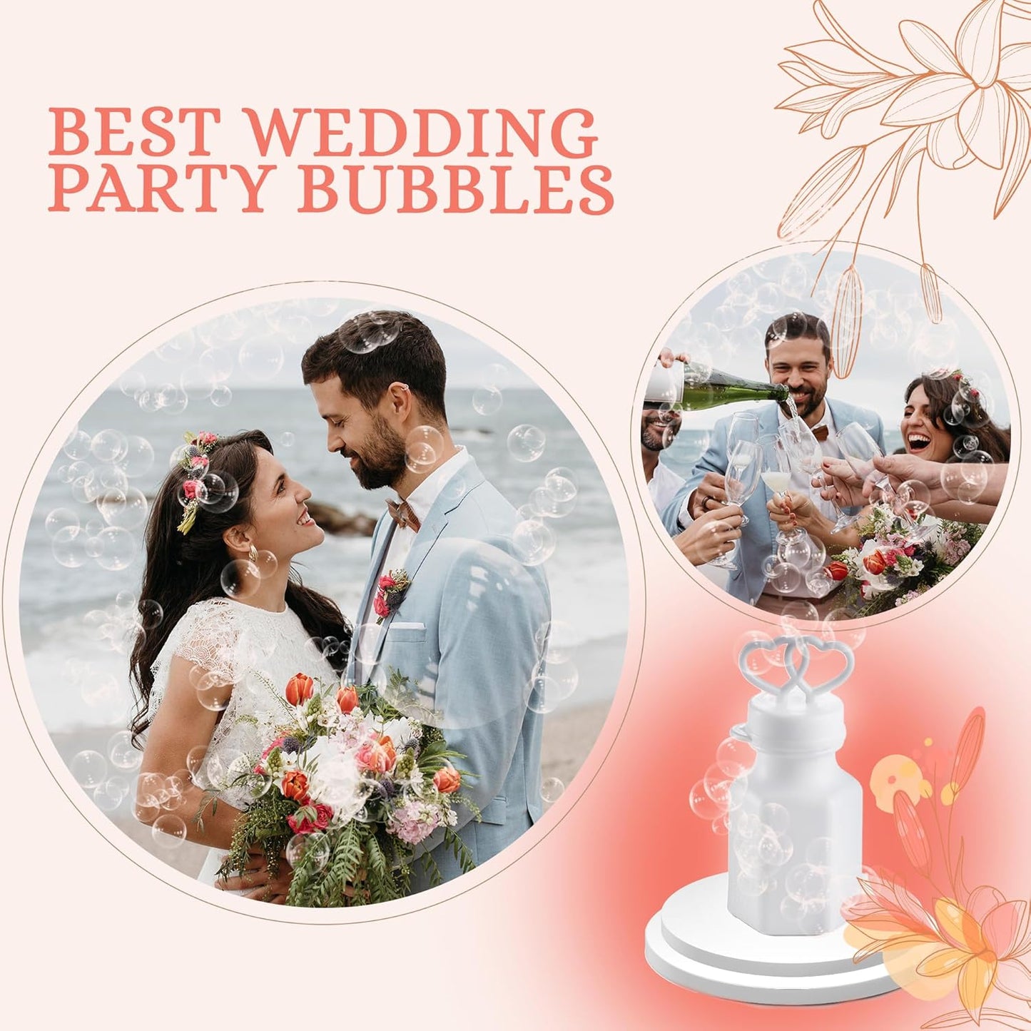 Wedding Bubbles with Wands - (48 Count) Bulk Mini Double Heart Top Bubbles for Wedding Send Off, Bridal Party Favors, Engagement, Anniversary Celebrations, Toy Gifts for Kids, Boys or Girls
