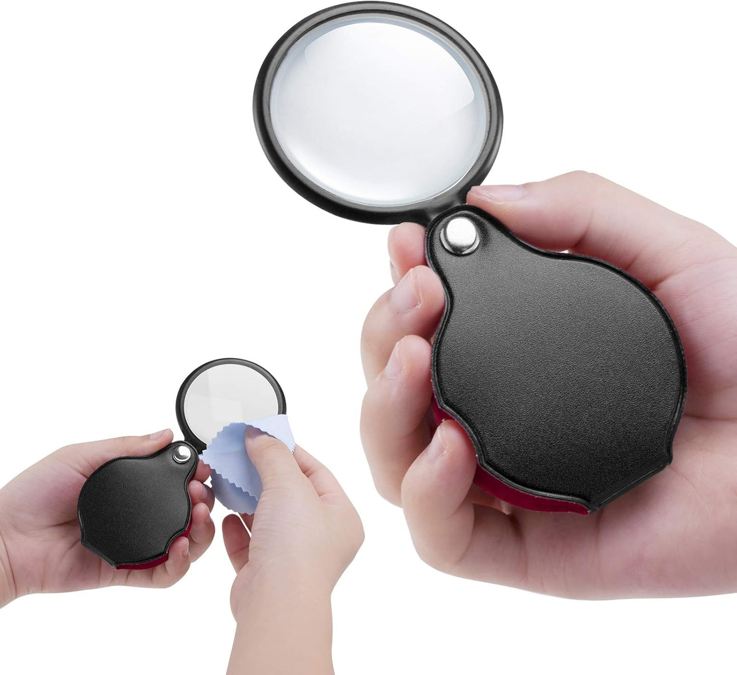 2PCS Upgrade 10X Small Magnifying Glasses for Kids/Senior, Pocket Magnifier for Reading/Close Work, Mini Folding Magnifying Magnify Glass with Protective Sheath, Ideal for Repairing/Hobby/Coins, 1.96"
