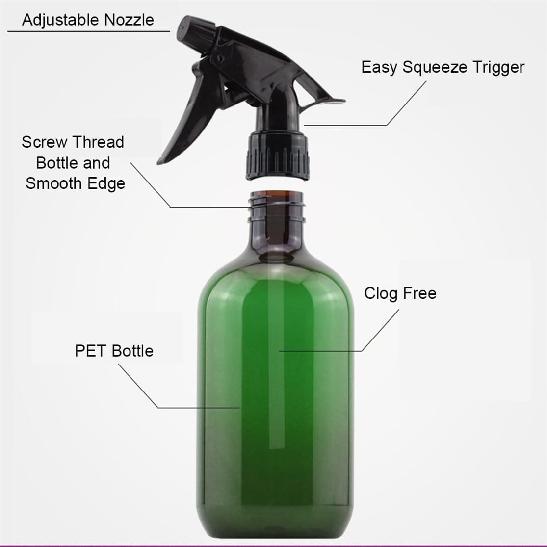 Plastic Spray Bottles 17OZ Empty Spray Bottle 2PCS Refillable Water Squirt Bottles Leakproof Water Spray Bottles for Cleaning Solution Alcohol Gardening Plants and Hairdressing, green