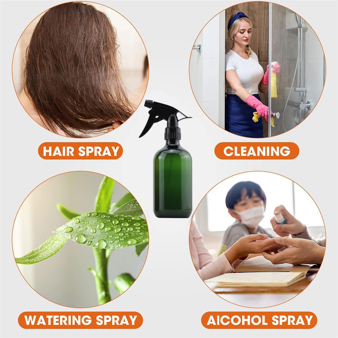 Plastic Spray Bottles 17OZ Empty Spray Bottle 2PCS Refillable Water Squirt Bottles Leakproof Water Spray Bottles for Cleaning Solution Alcohol Gardening Plants and Hairdressing, green