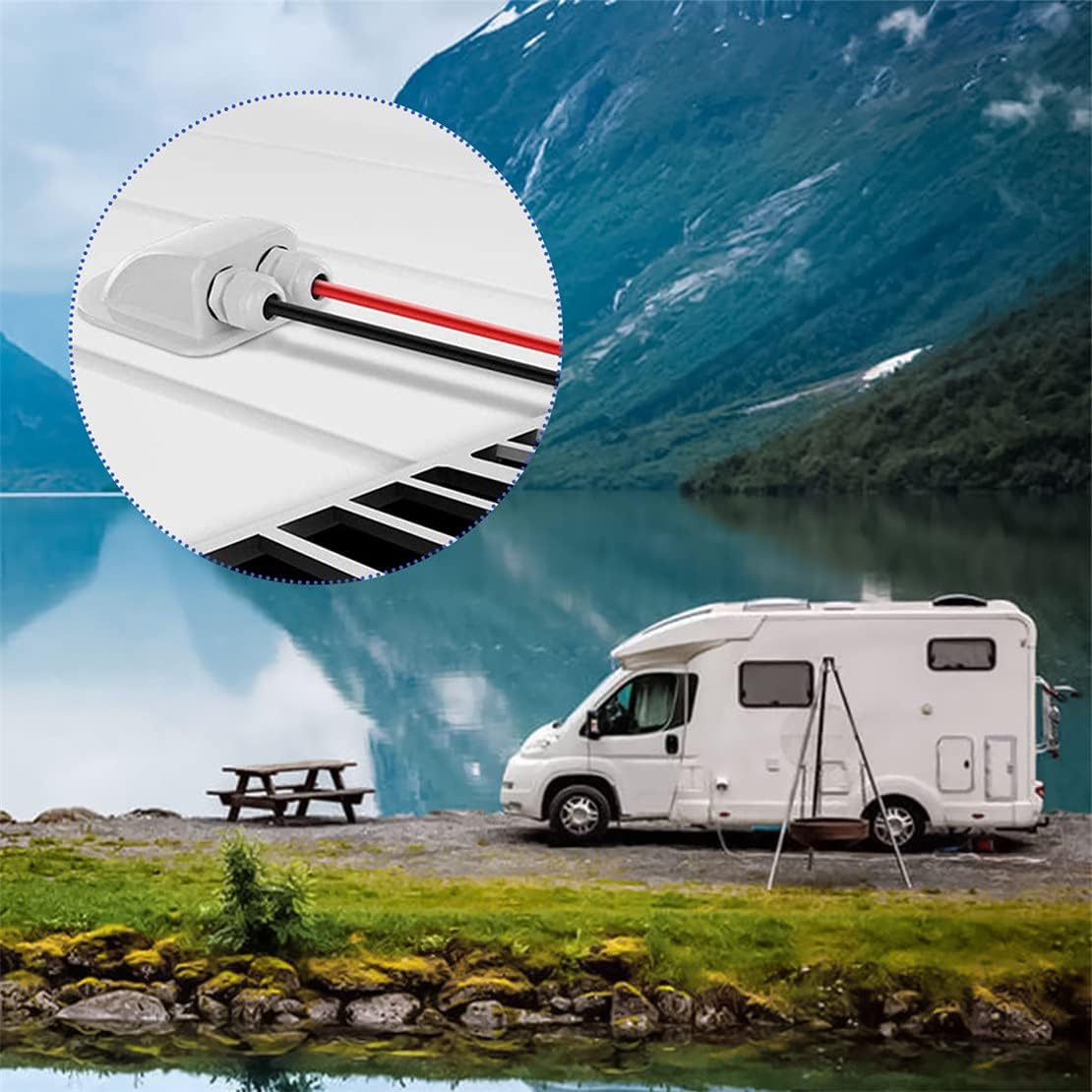 Solar Cable Entry Gland - Waterproof Double Connector Cover, Photovoltaic Plastic Bracket Curved ABS Dual Entry Housing for RV, Caravan Boat Panels