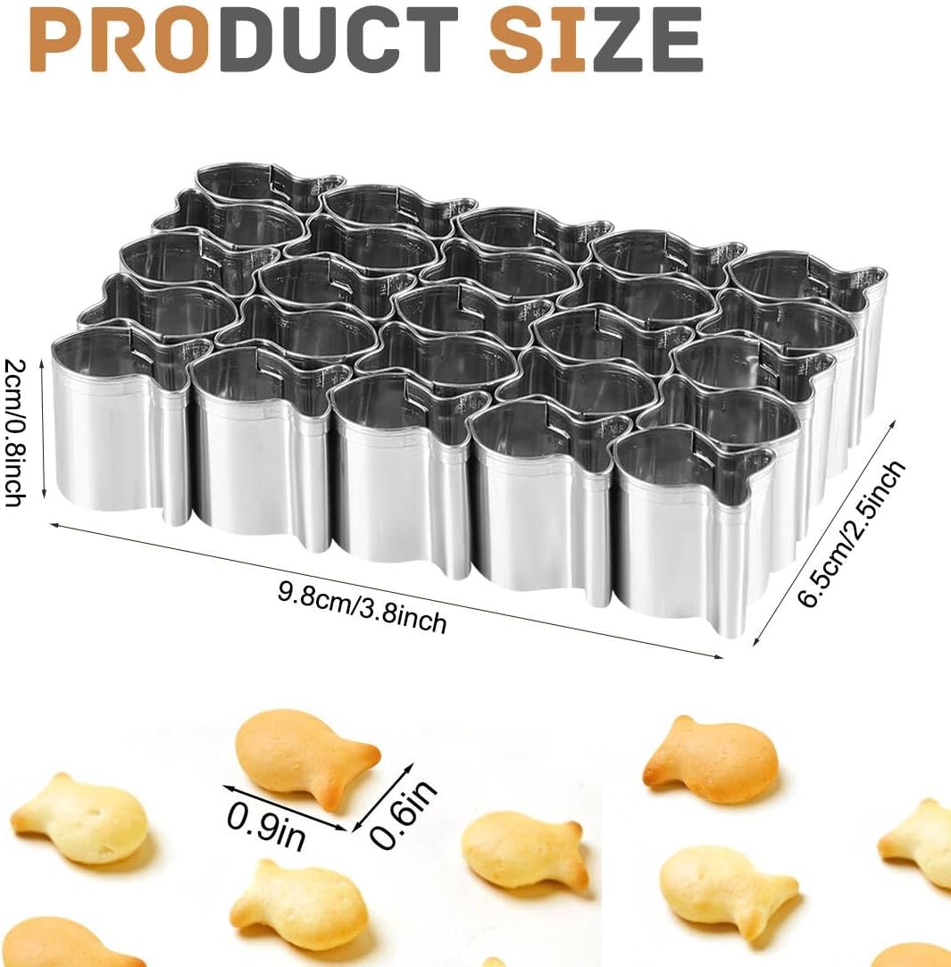 Gold Fish Cracker Cutter - 25 Cavity Fish Shaped Cookie Cutter - Stainless Steel - Silver - 1 Piece