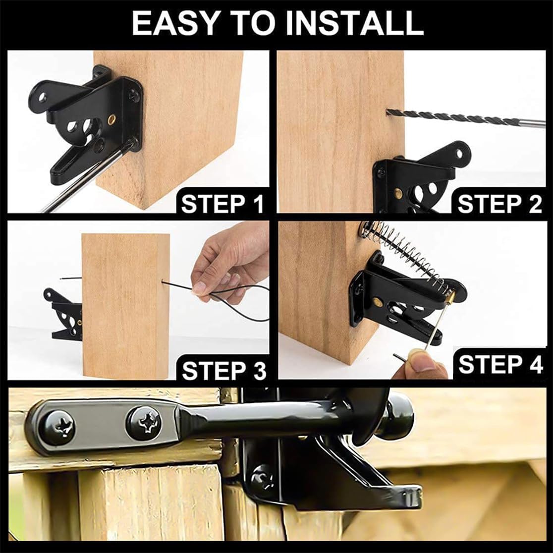 Gate Latch Self Locking Fence Gate Latch Automatic Gate Latch Door Latches with Pull Cable for Wooden Fence Gates Door, Black