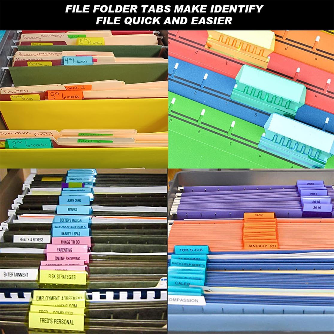 File Folder Tabs Hanging File Folder Labels 60 Sets Plastic File Tabs with Inserts for Hanging Files