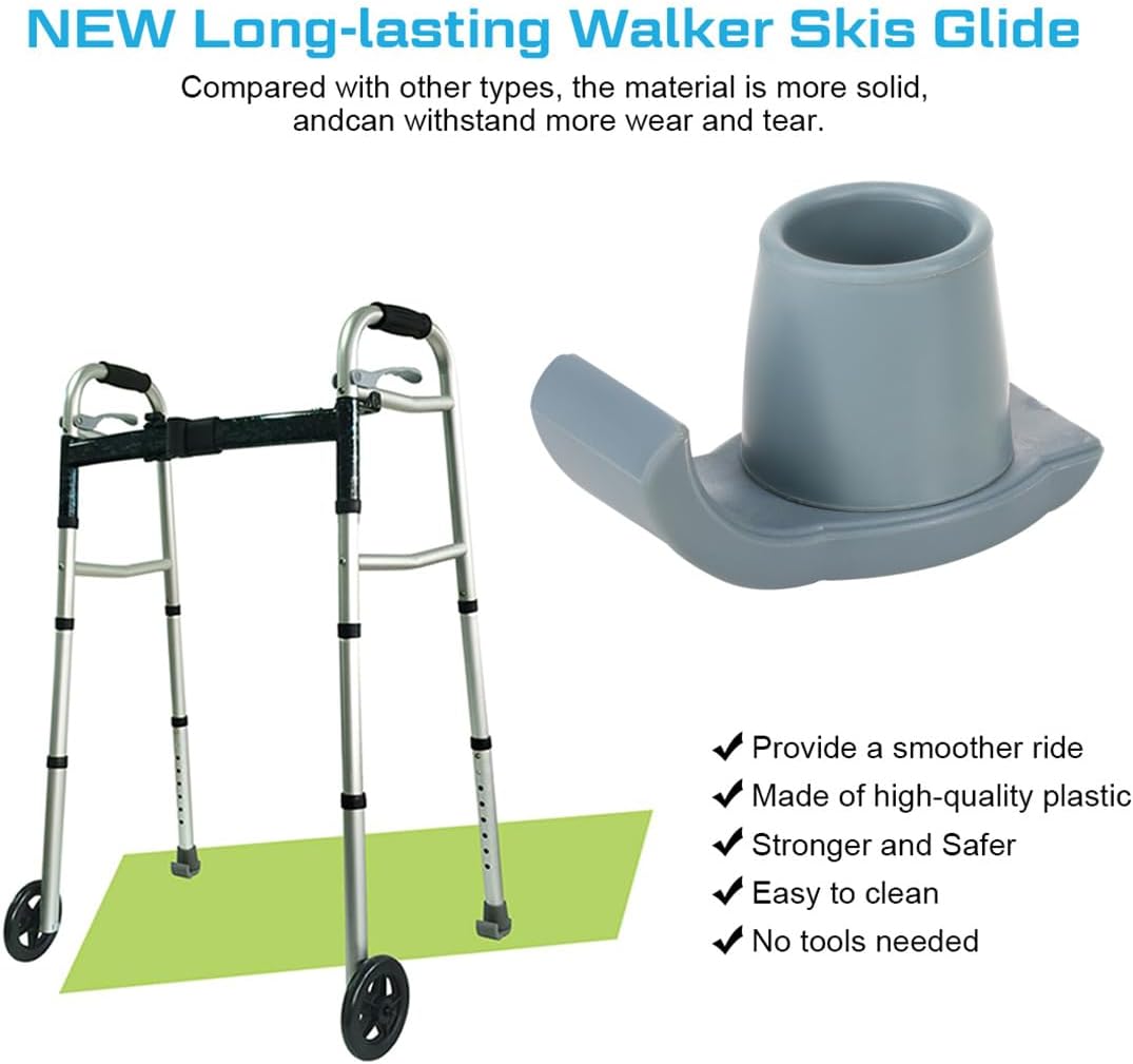 Walker Ski Glides for Folding Walker 2 Pack Rubber Walker Glide Caps Walker Replacement Accessories for Seniors, 1⅛" Inch (28mm)