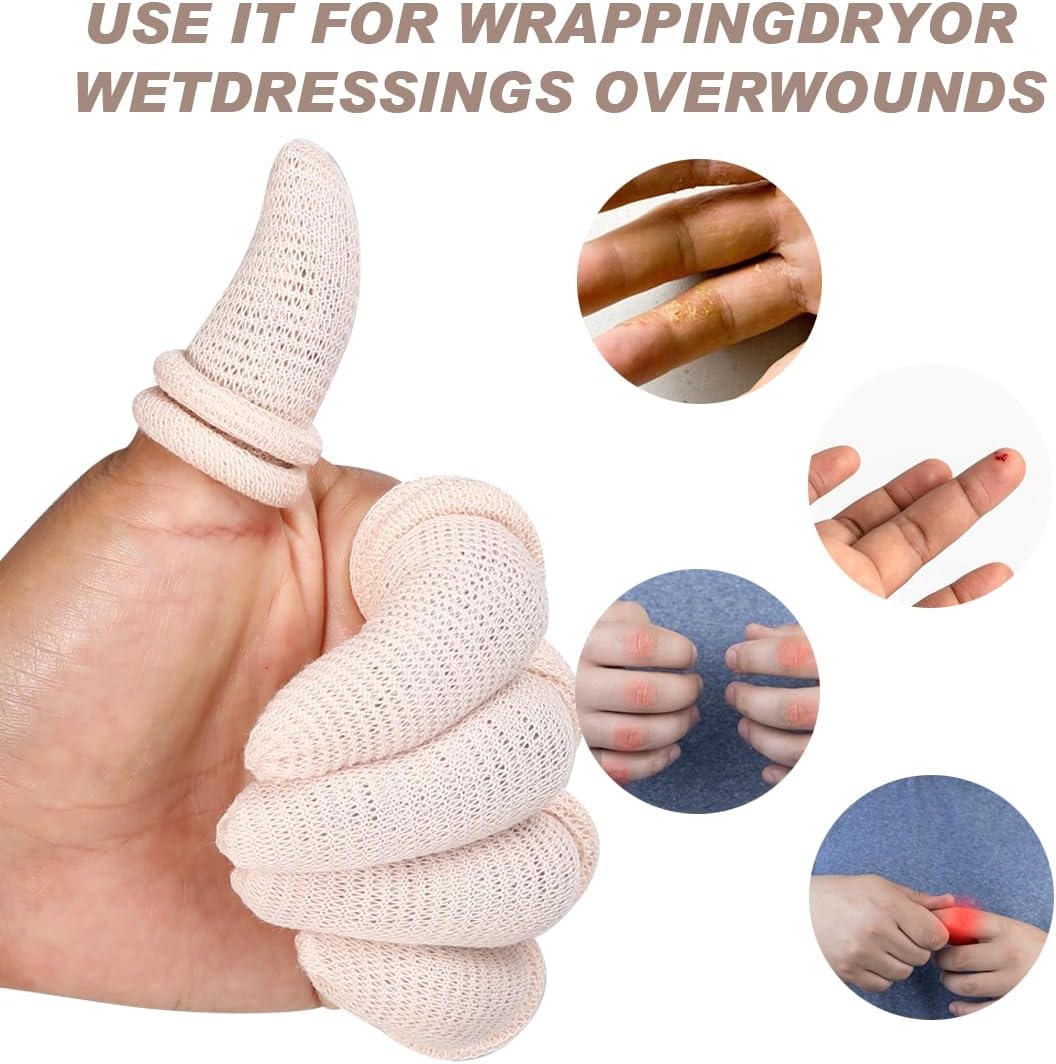 Thumb Bandage Finger Bandages 30 PCS Tubular Finger Stall Bandage Cotton Finger Cots Elastic Fingertip Protectors for Sprains Sports Kitchen Gardening Work