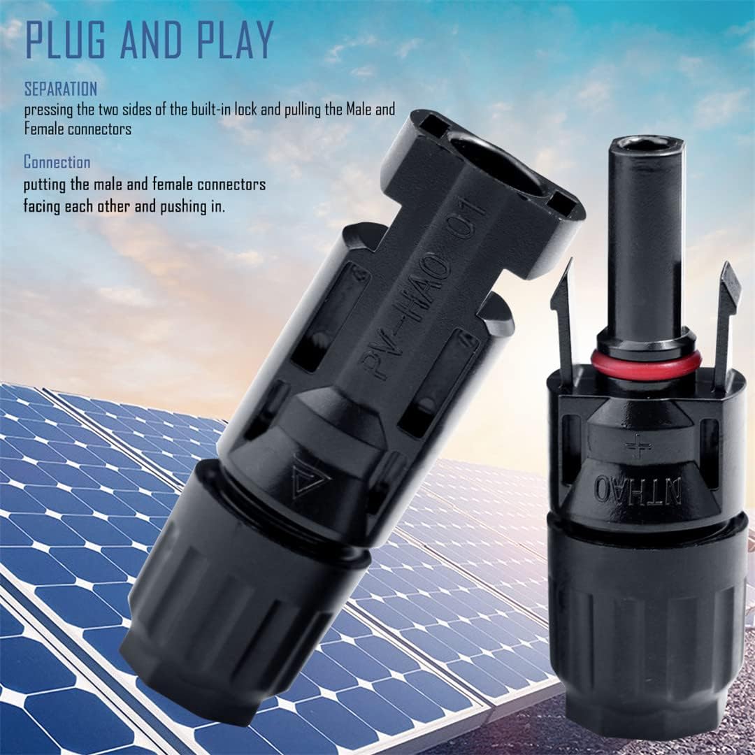 Solar Connectors MC4 Kit Solar Panel Cable Connector Entry Gland with Spanners Male and Female for Kinds Solar Wires Waterproof 5 Pairs