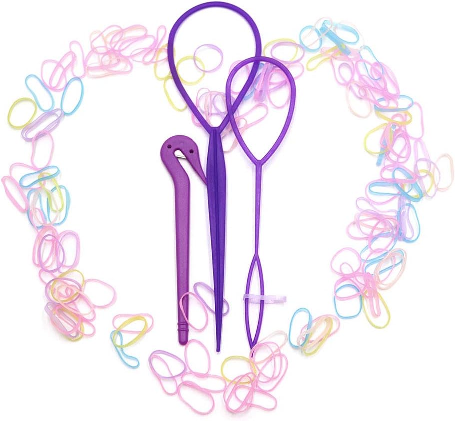 IME Elastic Hair Rubber Bands Hair Ties Topsy Hair Tail Tools Ponytail Maker Clip Hair Bands Cutter Remover Pony Pick for Toddlers Girls Women