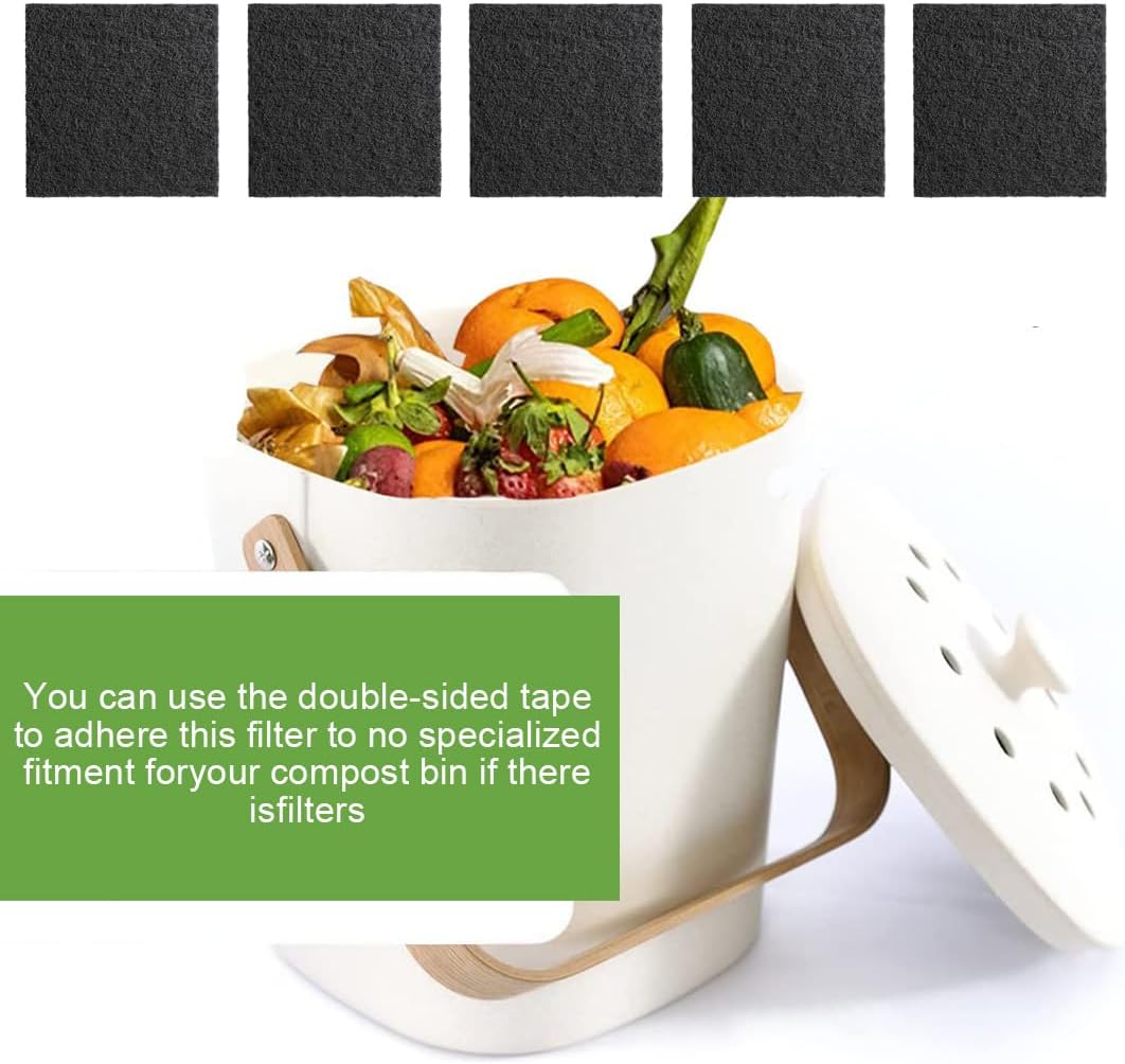 Charcoal Filters 4 Pack Square Compost Bin Filters Replacement Pads Activated Charcoal Filter Refill Sets for Countertop Bin Home Bucket Kitchen Waste Pail