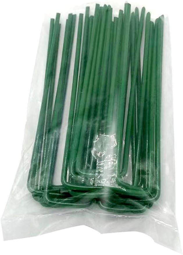 IME Garden Staples U Shaped Ground Anchors Stakes Pegs Pins Spikes for Securing Lawn Farm Sod Barrier Landscape Grass Fabric Netting Green 15CM 20Pack