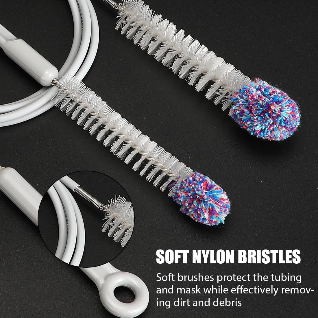 CPAP Tube Cleaning Brush, Hose and Mask Cleaning Kit Flexible 79inch Long Tubing Brush and 9inch Handy Brushes for Most CPAP Hose