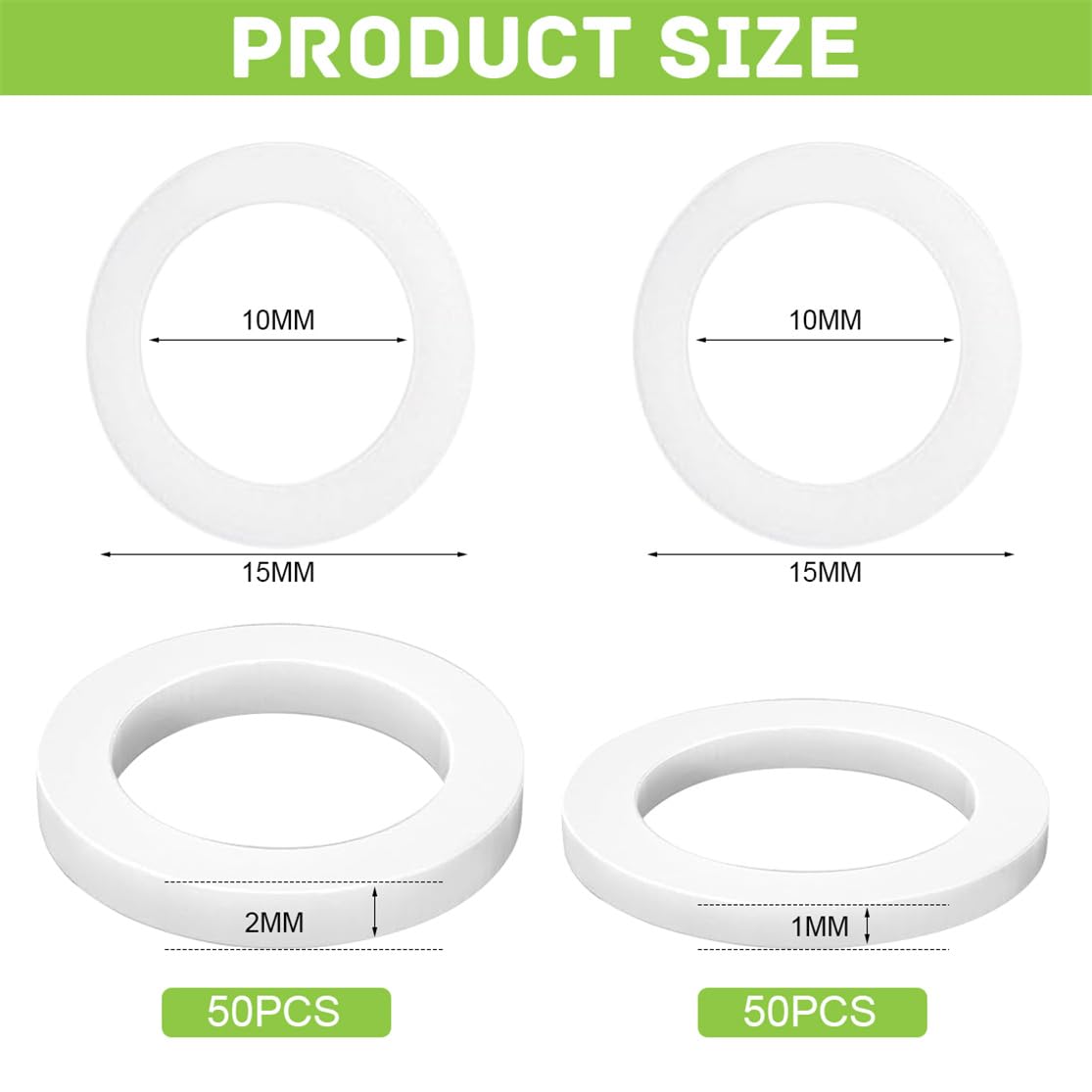 Door Hinge Plastic Washer Fitting Rings 100PCS Round Nylon Flat Washer Noise Reduction Plastic Gasket Mounting Rings for Room Door 1mm and 2mm Thick, White