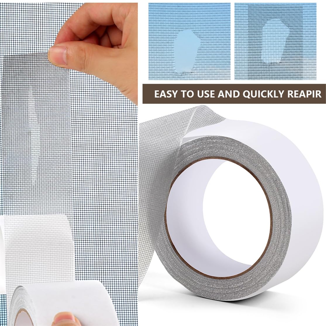 Window Screen Repair Kit, Screen Repair Tape 2PCS Strong Adhesive Patch Tape Fiberglass Covering Mesh Repair Tape Screen Patch for Windows Doors