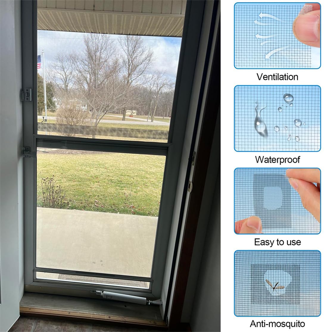 Window Screen Repair Kit, Screen Repair Tape 2PCS Strong Adhesive Patch Tape Fiberglass Covering Mesh Repair Tape Screen Patch for Windows Doors