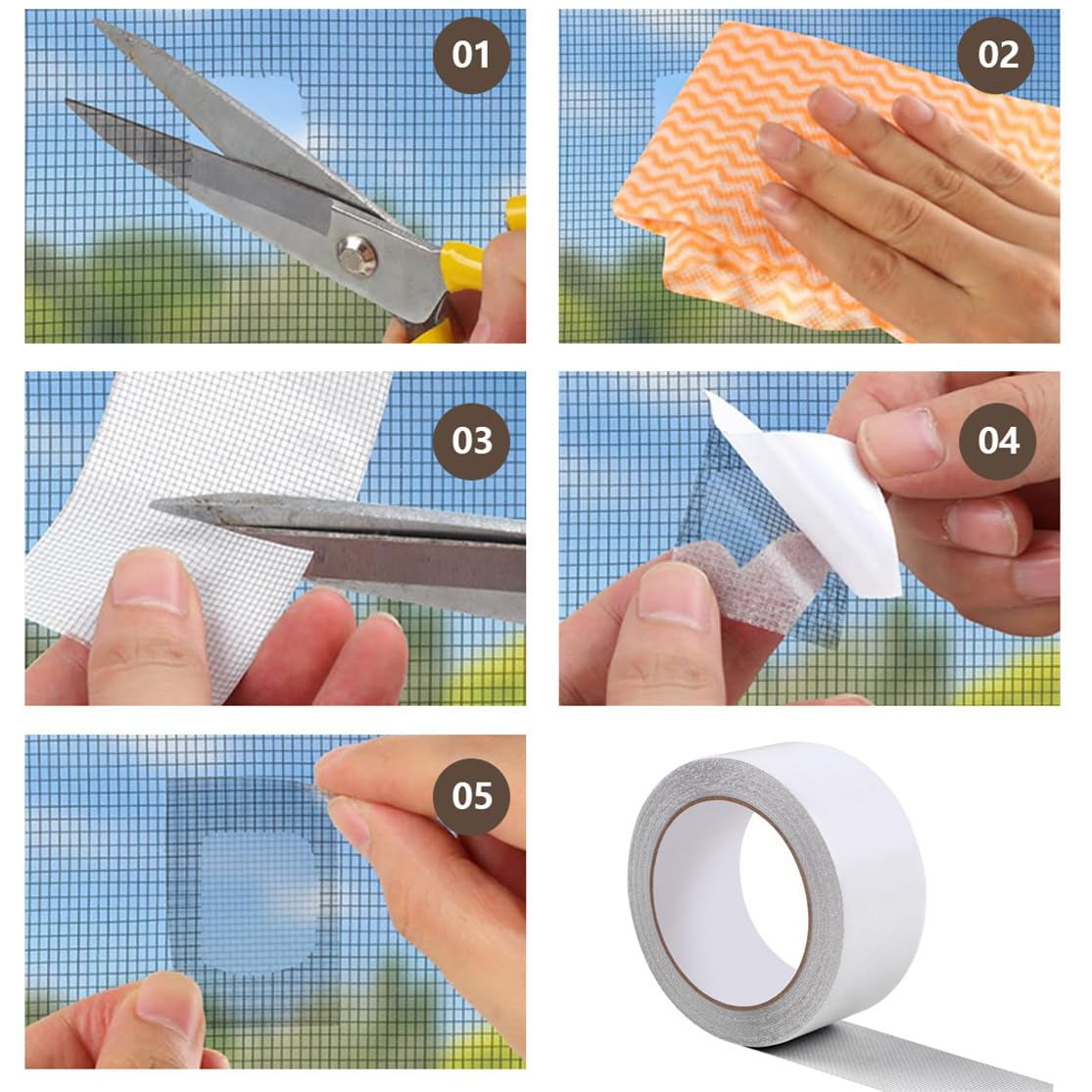 Window Screen Repair Kit, Screen Repair Tape 2PCS Strong Adhesive Patch Tape Fiberglass Covering Mesh Repair Tape Screen Patch for Windows Doors