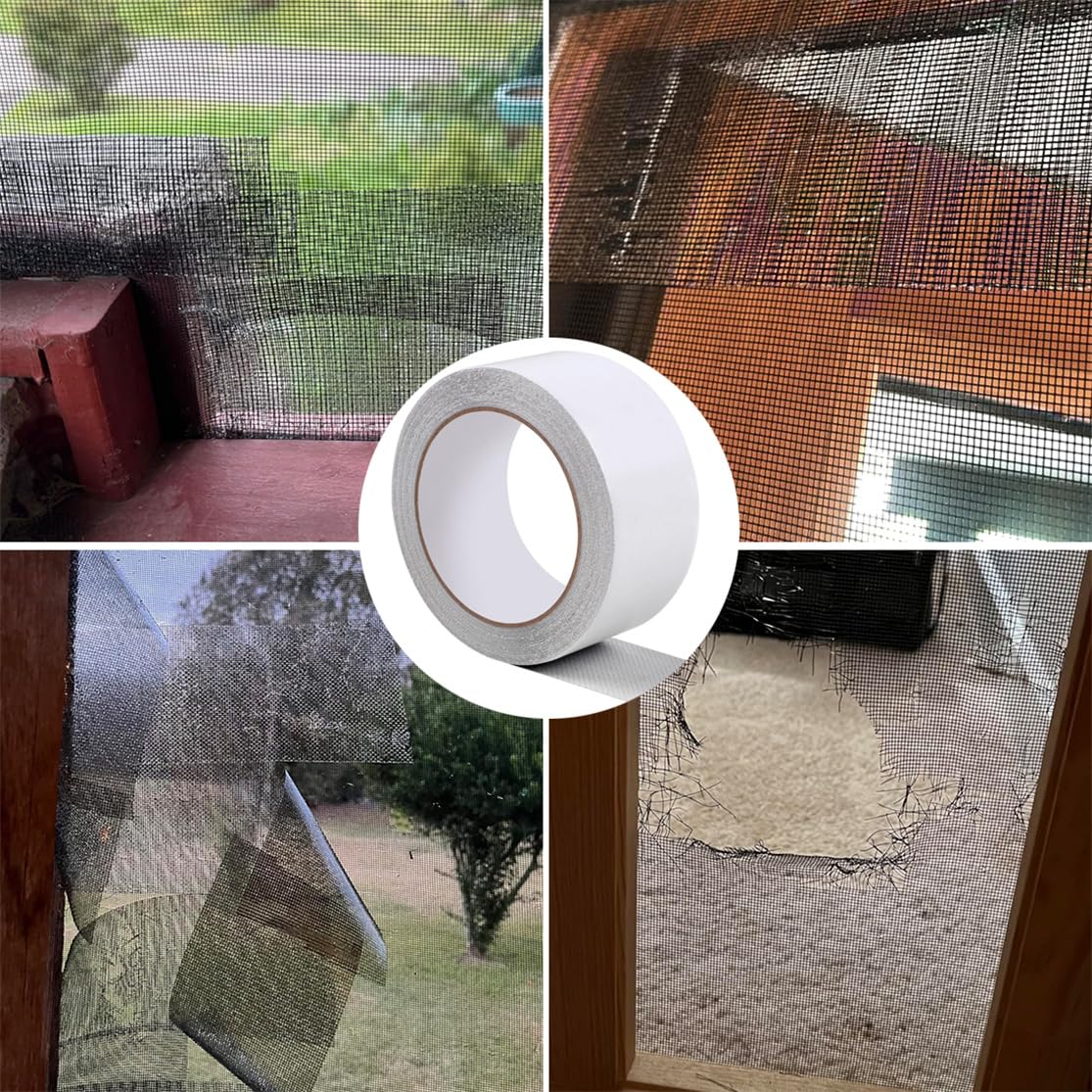 Window Screen Repair Kit, Screen Repair Tape 2PCS Strong Adhesive Patch Tape Fiberglass Covering Mesh Repair Tape Screen Patch for Windows Doors