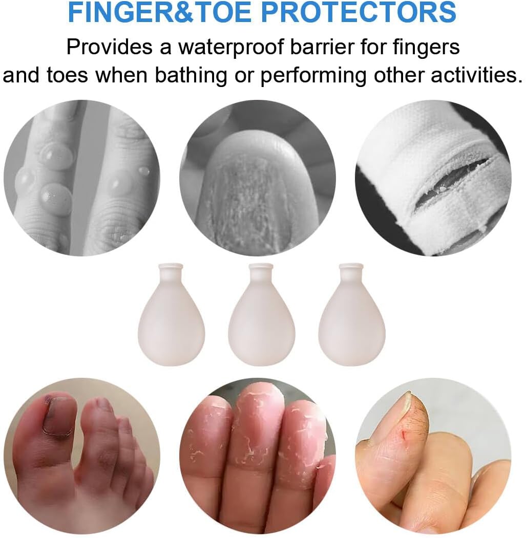 Waterproof Finger Protector Toe Covers Reusable Finger Soak Sleeves Fingertip Protector for Shower and Nail Care (3 Small 3 Large)