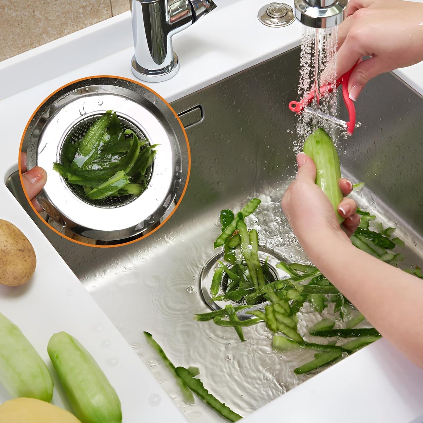 Kitchen Sink Strainer 2 Pack, 4.5 Inch/11.5cm Stainless Steel Sink Drain Strainer Kit Food Catcher for Kitchen Sink