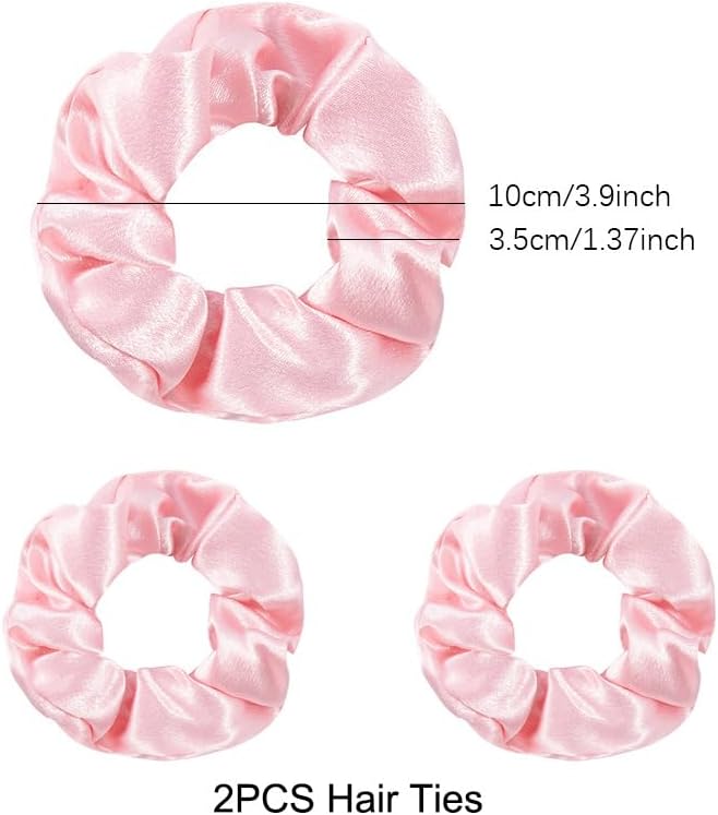 Satin Bonnet Silk Hair Cap for Sleeping, Adjustable Double layer Reversible Satin Sleep Cap with Hair Ties (Pink)
