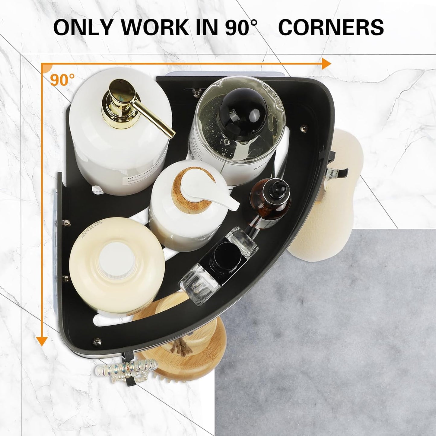 Shower Shelf Corner Caddy - 2 Piece Drill-Free Shower Shelves Corner Organizer, Bathroom Shower Organizer Wall Mounted with 8 Hooks and towel bar (Gun Grey)