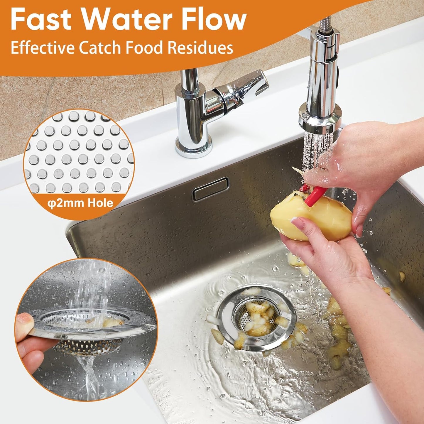 Kitchen Sink Strainer 5 Pcs, 4.5 Inch/11.5cm Stainless Steel Sink Drain Strainer Kit Food Catcher for Kitchen Sink