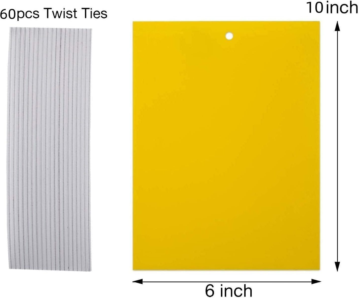 Dual-Sided Yellow Sticky Traps for Capturing Flying Plant Insects Like Fungus Gnats, Flying Aphid, Whiteflies, Leaf Miners, Other Flying Plant Insects (6x10 Inches, Twist Ties Included) (60-Pack)