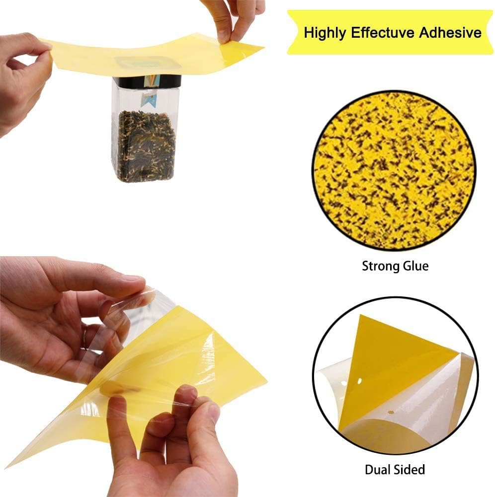 Dual-Sided Yellow Sticky Traps for Capturing Flying Plant Insects Like Fungus Gnats, Flying Aphid, Whiteflies, Leaf Miners, Other Flying Plant Insects (6x10 Inches, Twist Ties Included) (60-Pack)