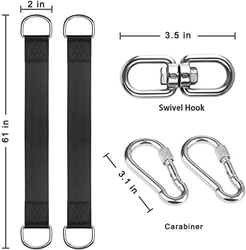 Tree Swing Straps Hanging Kit Holds 2200 lbs, 5FT Swing Straps 2 Pack Tree Protector Mats with 2 Safety Heavy Duty Carabiner & 1 Stainless Steel Swivel, Carry Bag Included, Perfect for Hammocks & Most Swing Seats