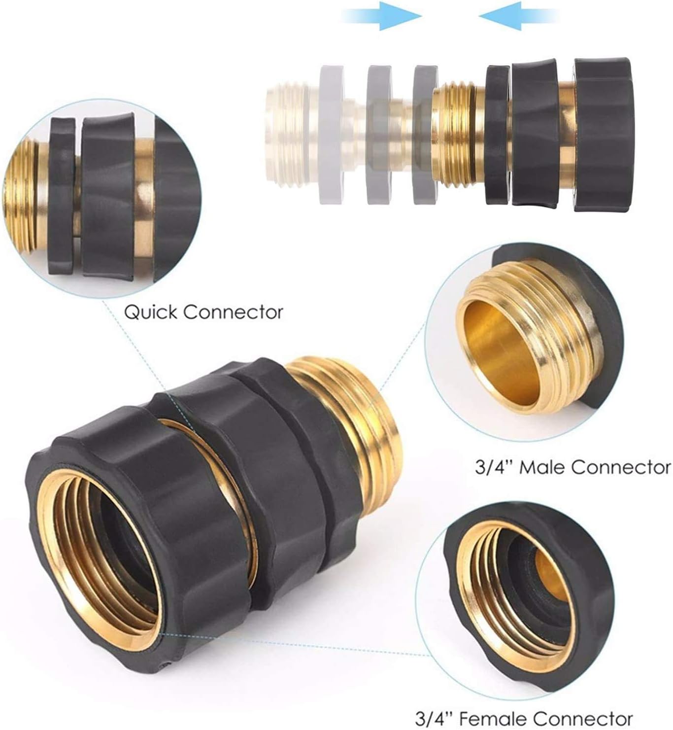 10PACK 3/4" Garden Hose Quick Connect Set Aluminum Hose Kitchen Faucet Connector Kit Thread Fittings Male Female Adapter 5 Pairs (5 Male Connects + 5 Female Connects)
