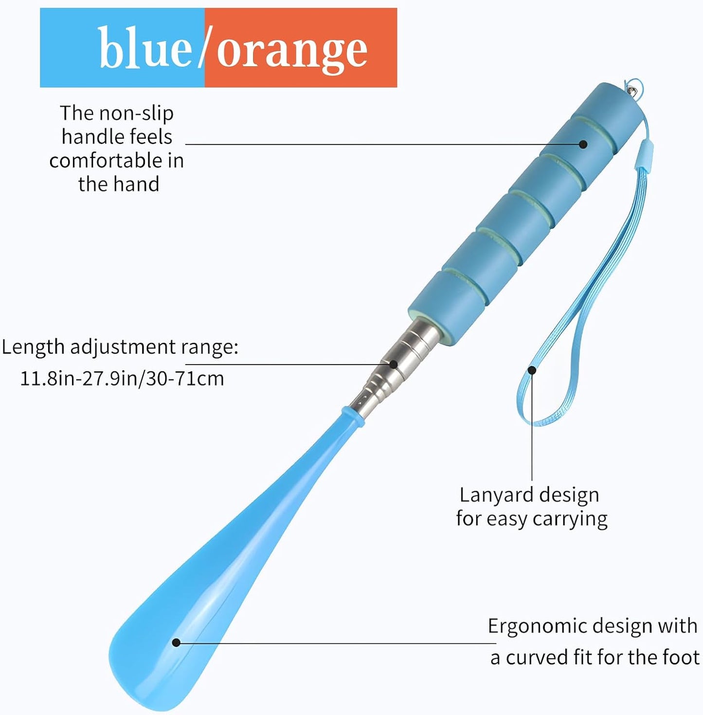 Shoe Horn Long Handle 12"-28" Retractable, 2 Pack Portable Shoe Horn Adjustable Stainless Steel Long Shoe Horn For Seniors Men Women Kids