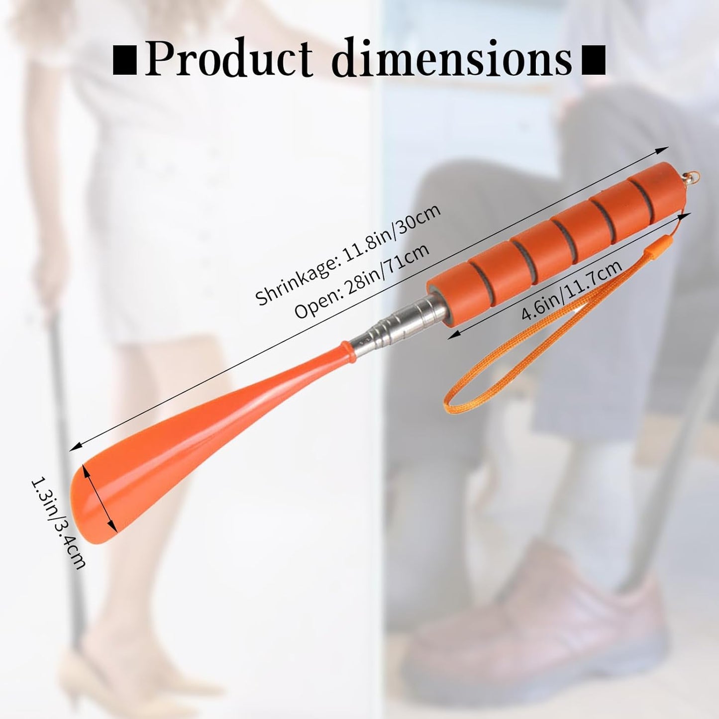 Shoe Horn Long Handle 12"-28" Retractable, 2 Pack Portable Shoe Horn Adjustable Stainless Steel Long Shoe Horn For Seniors Men Women Kids