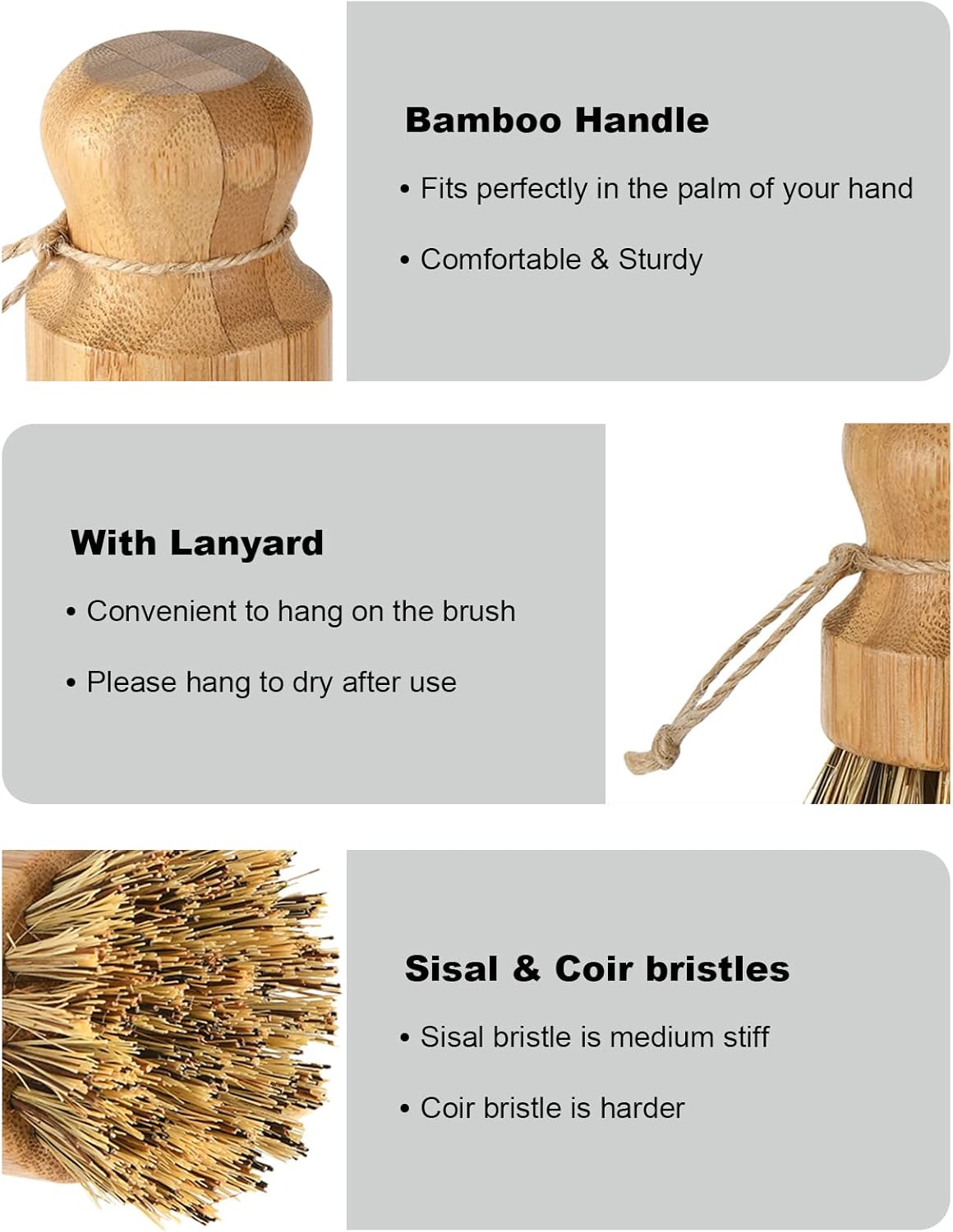 Dish Scrub Brush Dish Scrubber, 4 Packs Natural Bamboo Dish Brush Full Circle Palm Scrub Brush for Cleaning Pots Pans Vegetables (3.12 x 2.2 in)
