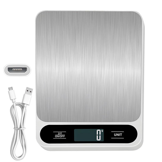 Food Kitchen Scale, 11lb Rechargeable Food Scale Digital Scale Kitchen Weight Grams and Ounces for Cooking Baking Stainless Steel