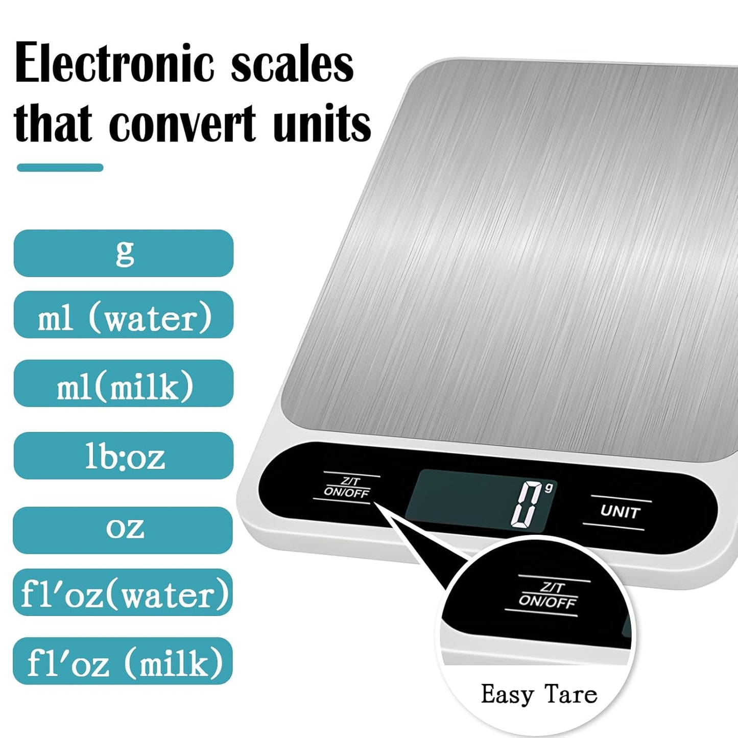 Food Kitchen Scale, 11lb Rechargeable Food Scale Digital Scale Kitchen Weight Grams and Ounces for Cooking Baking Stainless Steel