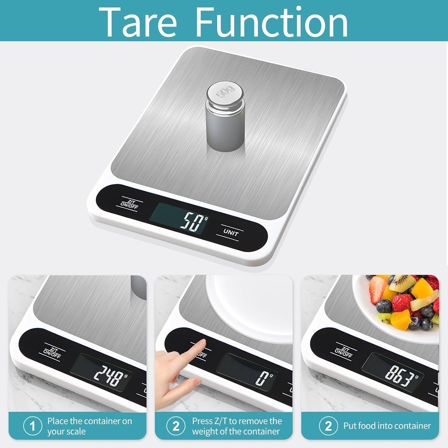 Food Kitchen Scale, 11lb Rechargeable Food Scale Digital Scale Kitchen Weight Grams and Ounces for Cooking Baking Stainless Steel