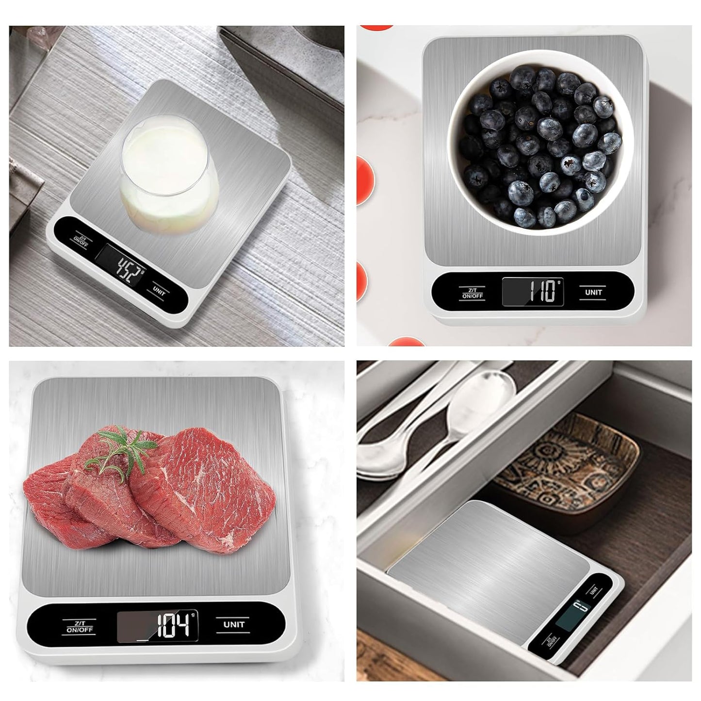 Food Kitchen Scale, 11lb Rechargeable Food Scale Digital Scale Kitchen Weight Grams and Ounces for Cooking Baking Stainless Steel