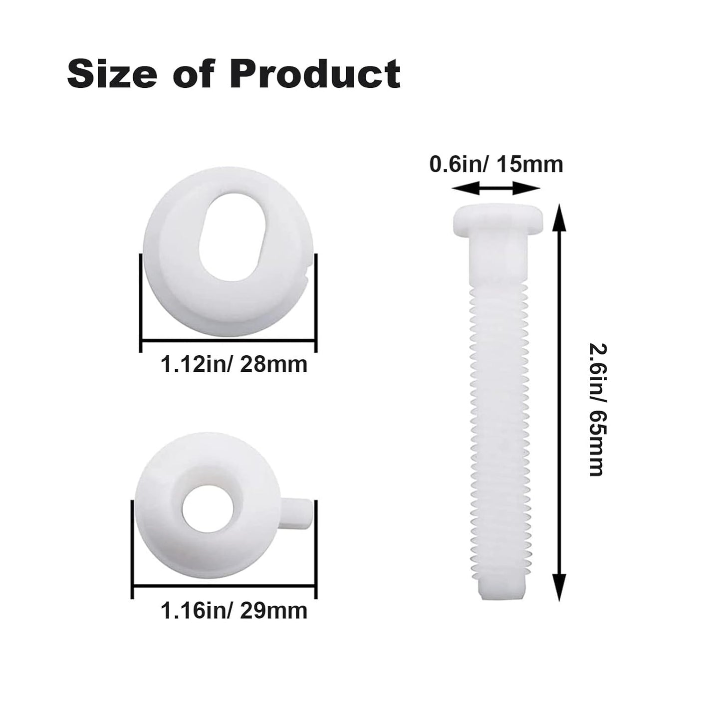Toilet Seat Hinge Bolt Screw, 4 PCS Universal Plastic Downlock Nuts Toilet Seat Hinge Bolts Replacement Parts for Fixing Top Mount Toilet Seat Hinges