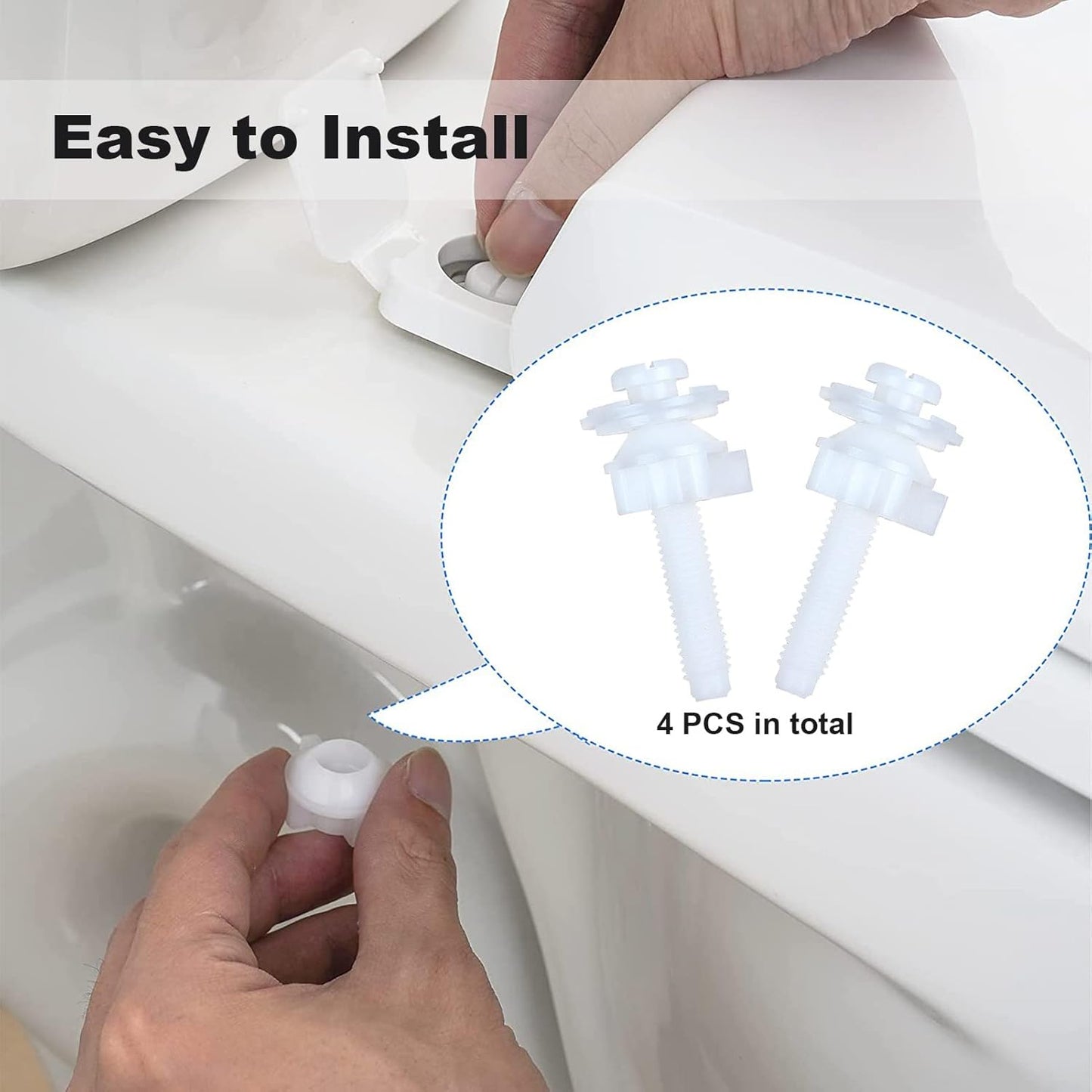 Toilet Seat Hinge Bolt Screw, 4 PCS Universal Plastic Downlock Nuts Toilet Seat Hinge Bolts Replacement Parts for Fixing Top Mount Toilet Seat Hinges