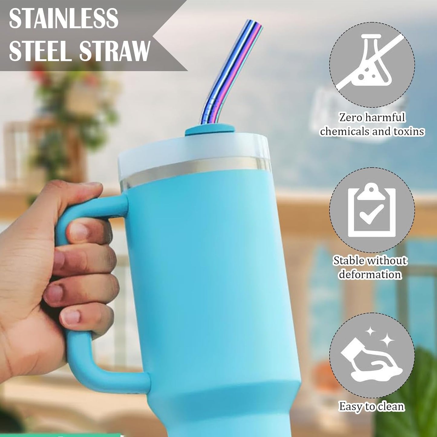 8 Pcs Reusable Metal Straws, Stainless Steel Straws 8.5 Inch Drinking Straw, 4 Straight, 4 Bent Straws with 2 Cleaner Brush