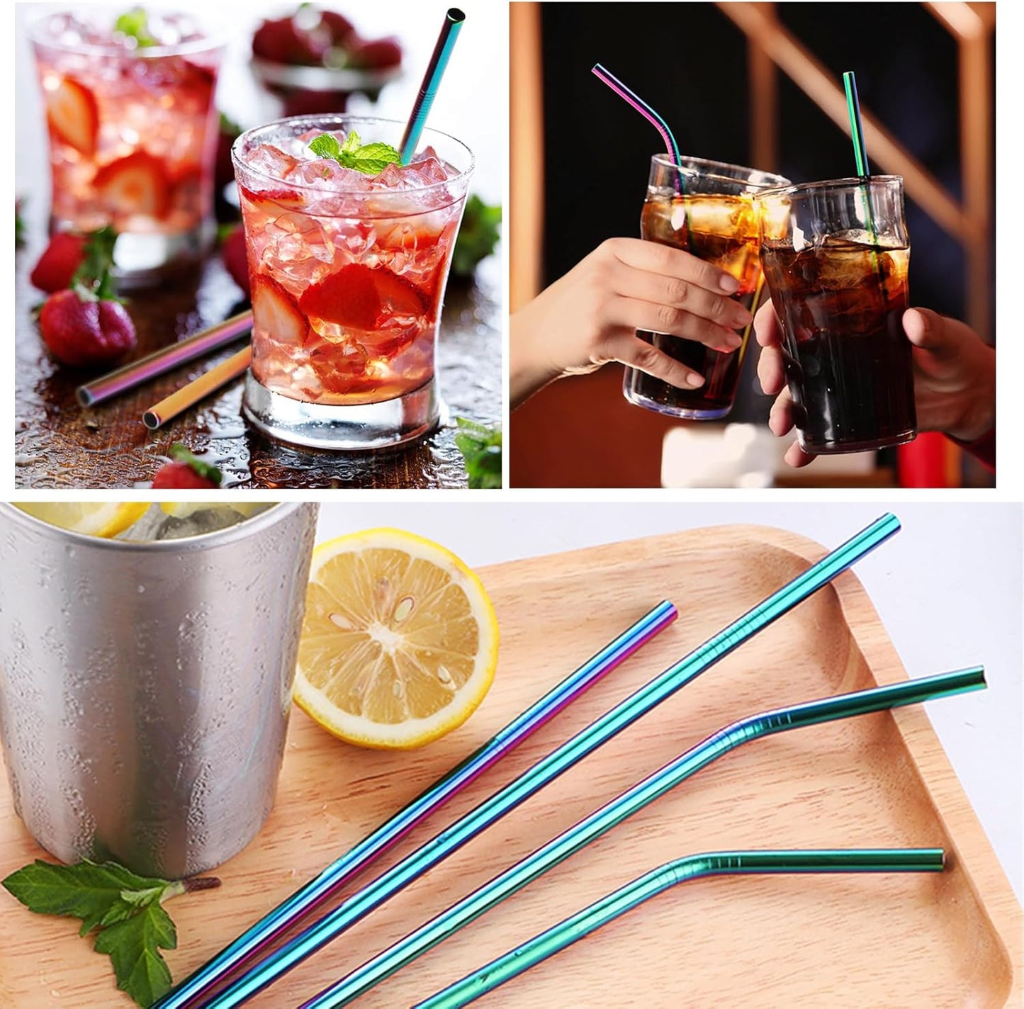 8 Pcs Reusable Metal Straws, Stainless Steel Straws 8.5 Inch Drinking Straw, 4 Straight, 4 Bent Straws with 2 Cleaner Brush