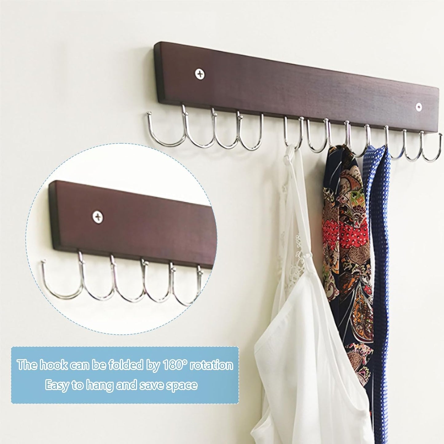 Belt Hanger Tie Rack Wall Mounted, Belt Organizer Bra Hanger for Closet Accessories with 12 Hooks, Sturdy Wood for Closet Organizers and Storage