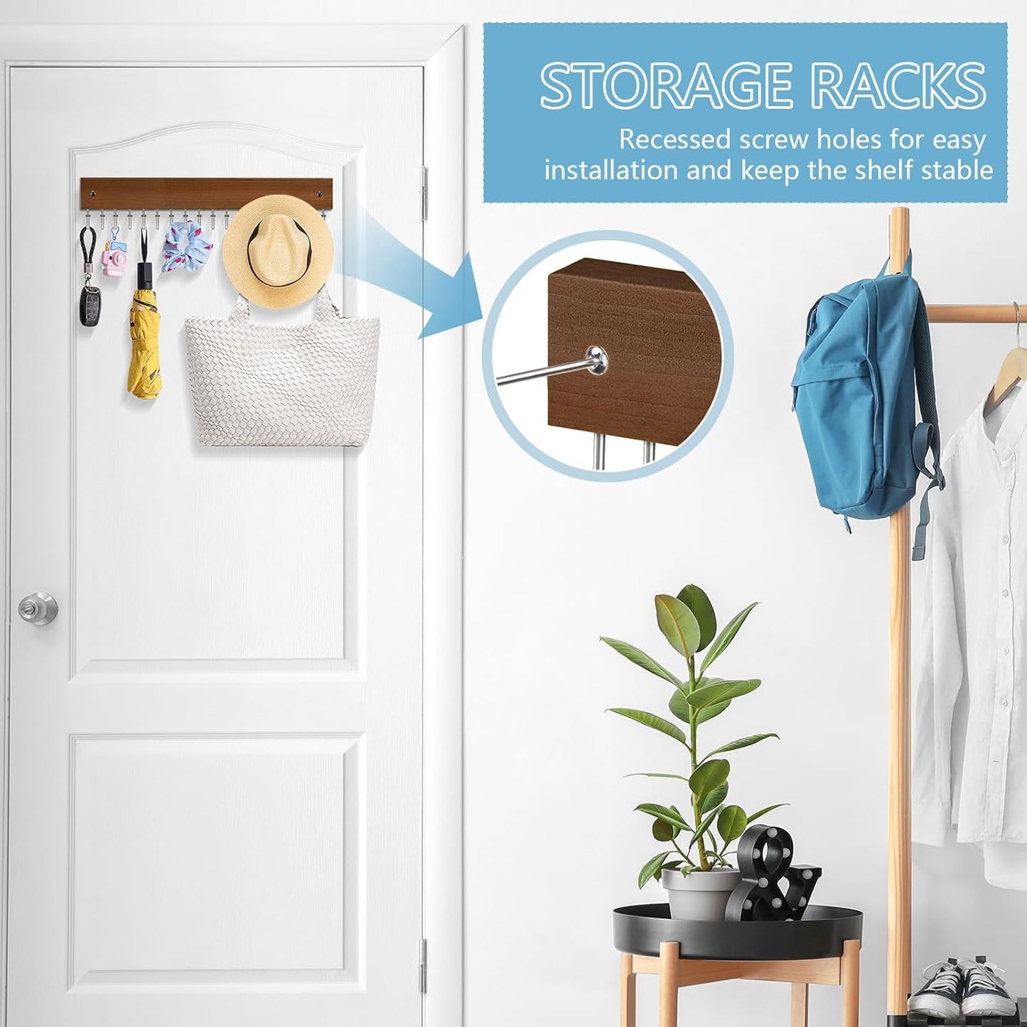 Belt Hanger Tie Rack Wall Mounted, Belt Organizer Bra Hanger for Closet Accessories with 12 Hooks, Sturdy Wood for Closet Organizers and Storage