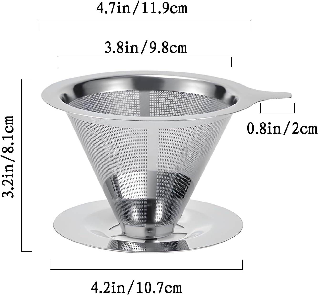 Pour Over Coffee Dripper, Reusable Stainless Steel Pour Over Coffee Filter Paperless Permanent Coffee Strainer for 1-4 Cup with Base