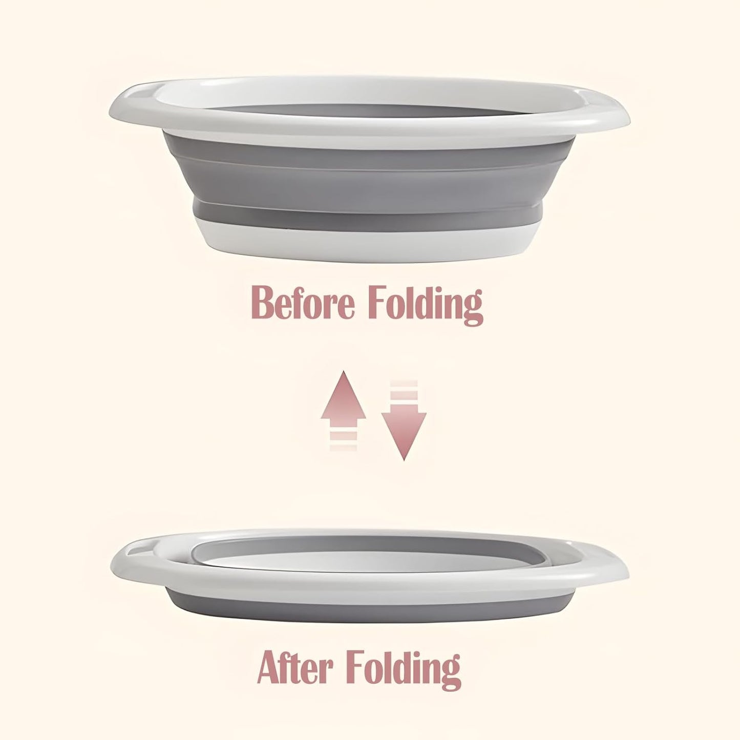 2 Pack Collapsible Wash Basin, Portable Wash Basin with Handles for Kitchen Sink Fruits Vegetables Home Camping Easy Storage (Grey)