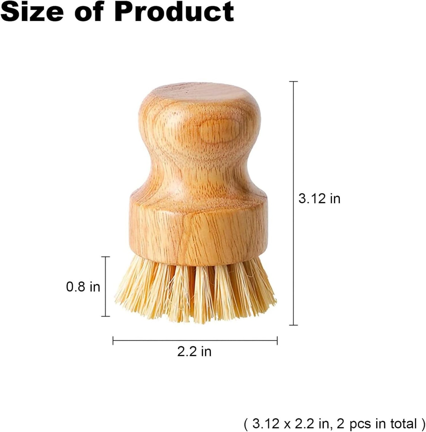 Dish Scrub Brush Dish Scrubber, 2 Packs Natural Bamboo Dish Brush Full Circle Palm Scrub Brush for Cleaning Pots Pans Vegetables (3.12 x 2.2 in)
