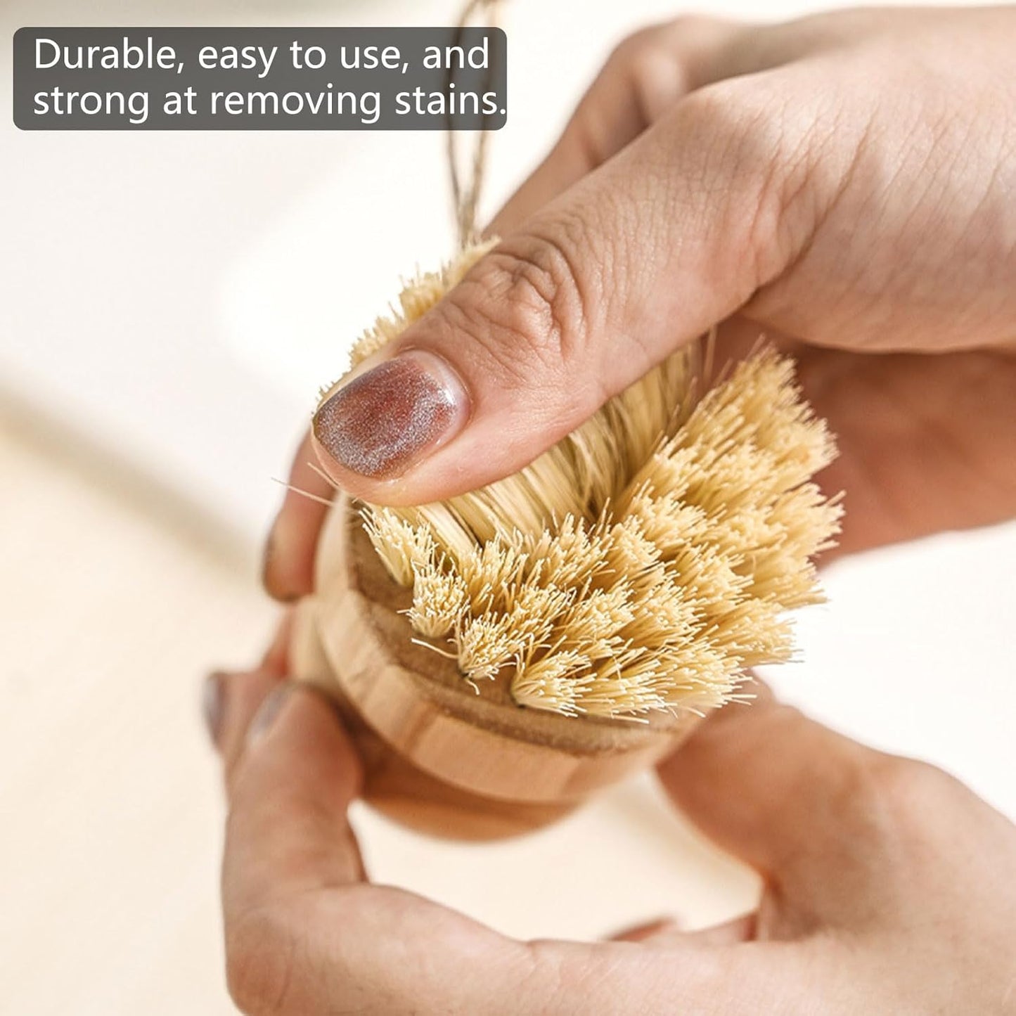 Dish Scrub Brush Dish Scrubber, 2 Packs Natural Bamboo Dish Brush Full Circle Palm Scrub Brush for Cleaning Pots Pans Vegetables (3.12 x 2.2 in)