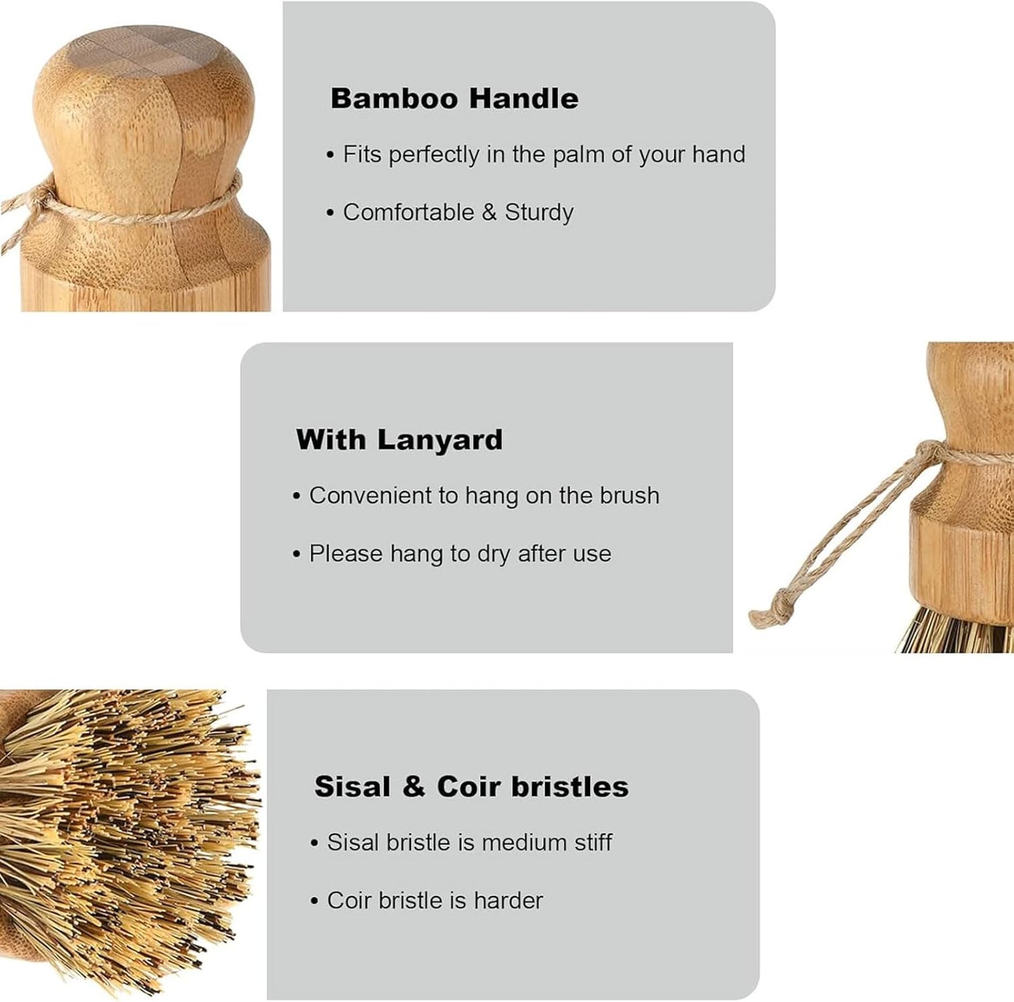 Dish Scrub Brush Dish Scrubber, 2 Packs Natural Bamboo Dish Brush Full Circle Palm Scrub Brush for Cleaning Pots Pans Vegetables (3.12 x 2.2 in)