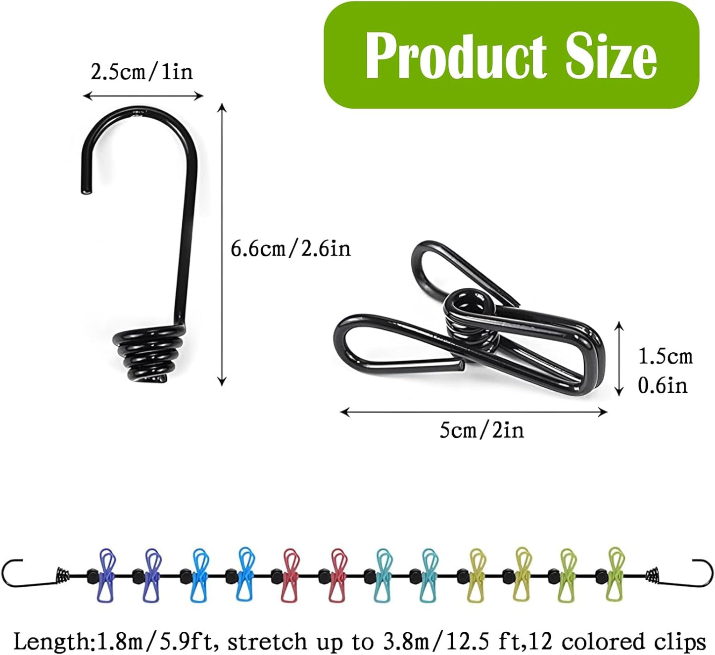 Travel Clothesline, Portable Clothes Line Outdoor with 12 Clips Elastic Clothesline for Indoor Outdoor Balcony Travel Camping Accessories(Multicolour)
