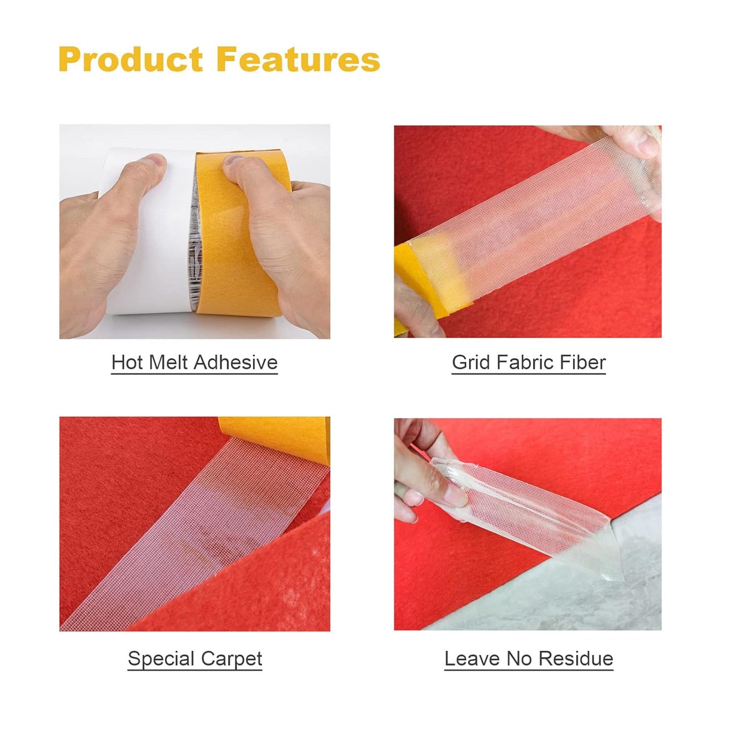 Double Sided Tape Heavy Duty, 2 in X 66 FT (20m) Double Sided Adhesive Tape Super Sticky Carpet Tape Fabric Strong Wall Mounting Tape (Yellow)