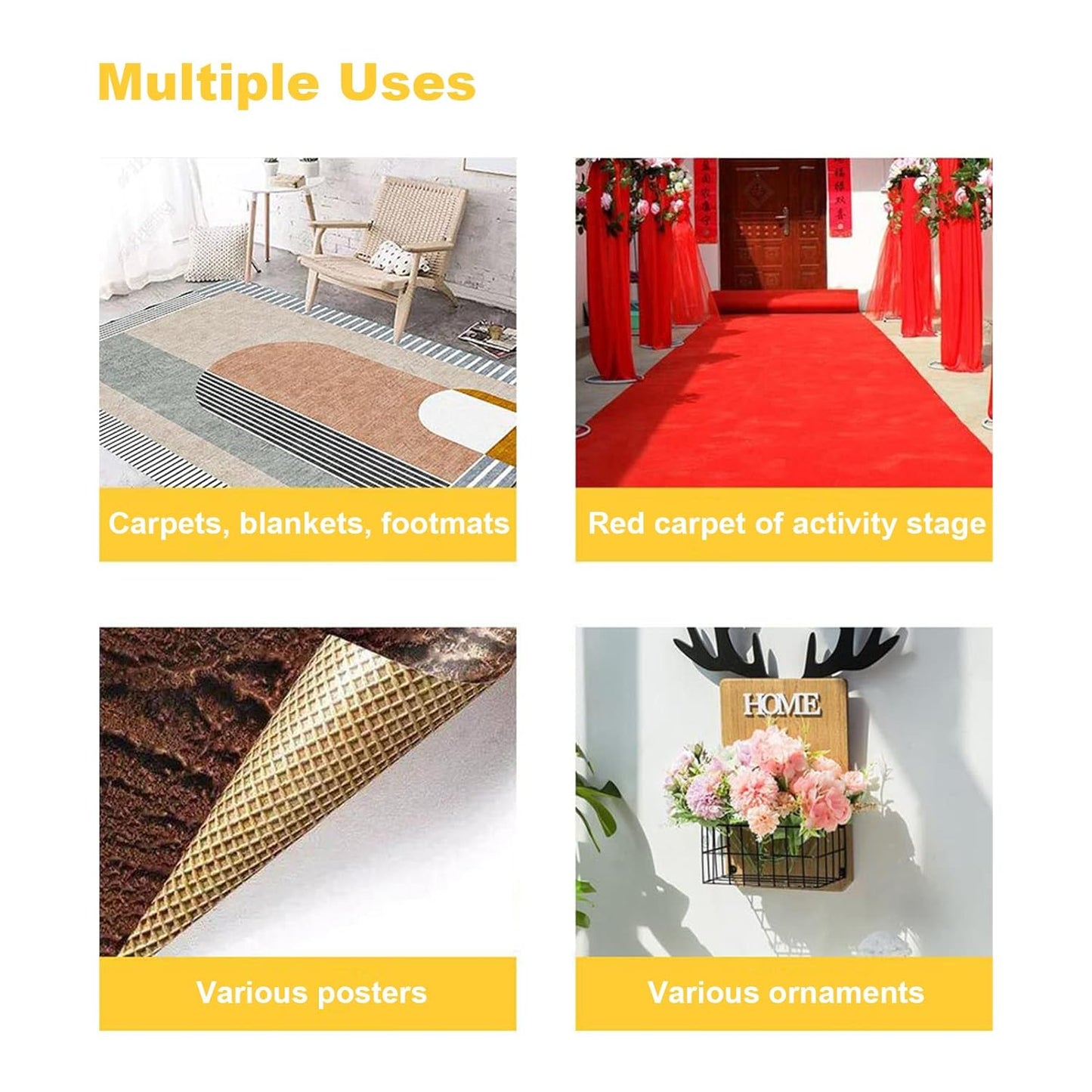 Double Sided Tape Heavy Duty, 2 in X 66 FT (20m) Double Sided Adhesive Tape Super Sticky Carpet Tape Fabric Strong Wall Mounting Tape (Yellow)